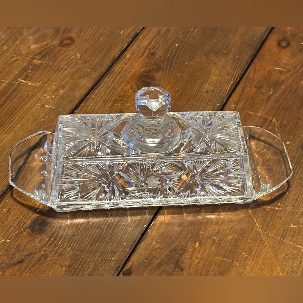 American Cut Crystal Glass Co. Pinwheel Vintage 1/4lb Butter Dish